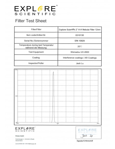 Filtru EXPLORE SCIENTIFIC 2" H-Alpha 12 nm