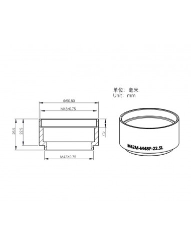 Adaptor ZWO T2-M48 - lungime 22,5 mm