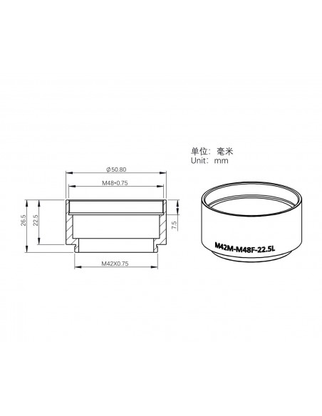 Adaptor ZWO T2-M48 - lungime 22,5 mm