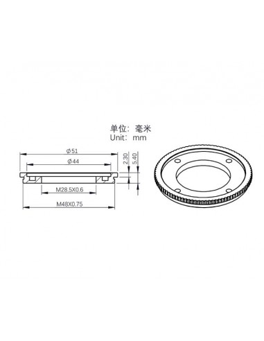 Adaptor ZWO de la filet de filtru de 2 inchi la filet de filtru de 1,25 inch