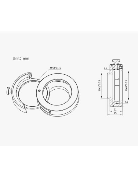 Sertar pentru filtre ZWO 2"- conexiune M48 și T2 - lungime 21mm