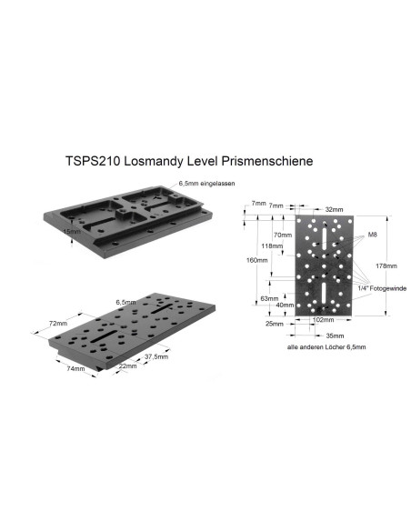 Sina de montare TS-Optics Losmandy cu suprafața plana, lungime 180 mm